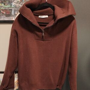 Zara Woman's Chocolate Zip-Up Sweater